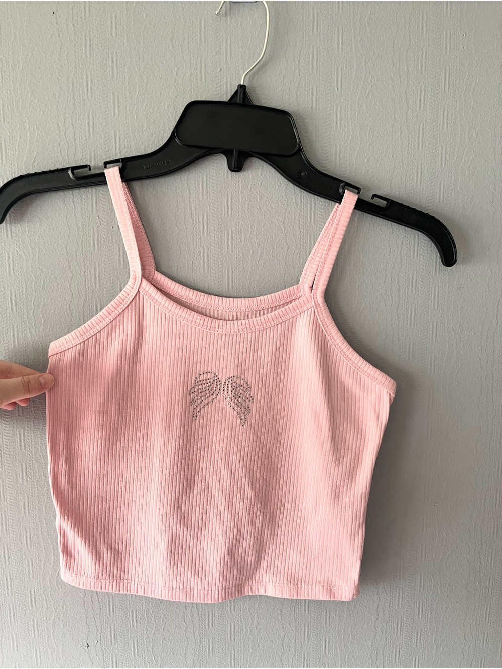 Pink Ribbed Rhinestone Wing Crop Tank